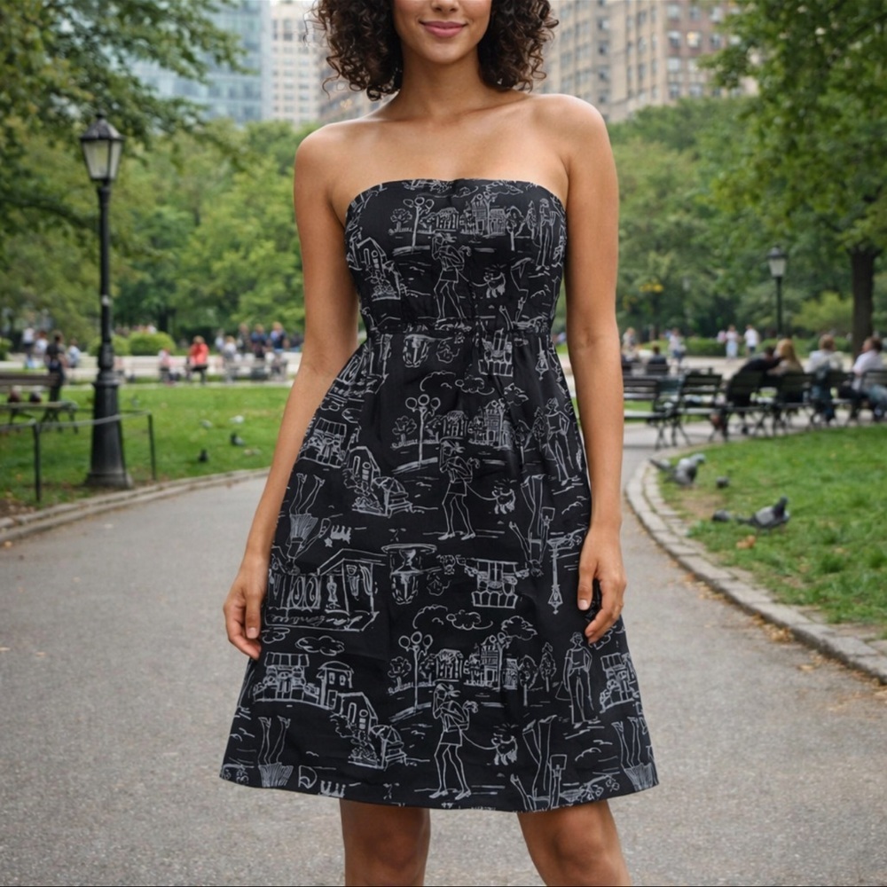 Strapless Paris Print Black & White Dress